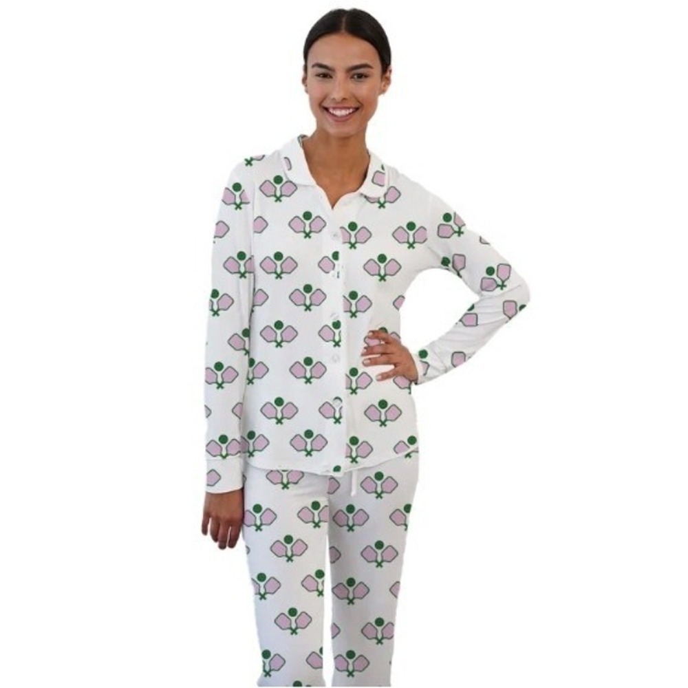 Toss Designs Pickleball‎ Pajama Set Womens S Pink Green Sleepwear Loungewear PJs